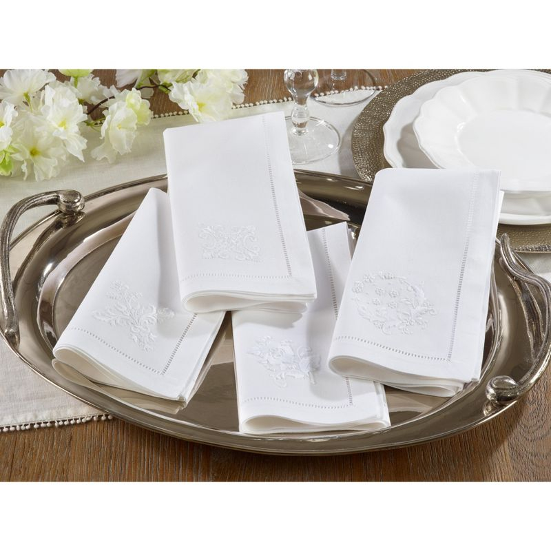 Saro Lifestyle Embr'd Flower Hemstitch Napkin, 20" Square, White (Set of 6)