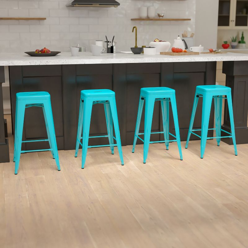 30'' High Backless Distressed Antique Blue Metal Indoor-Outdoor Barstool