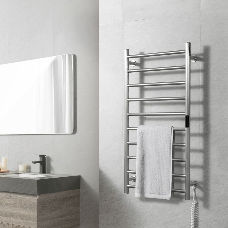VEVOR 10 Bars Towel Warmer Rack, Wall Mounted Heated Towel Rack for Bathroom, IPX5 Waterpoof Towel Heater Rack with Timer & Display Screen, Silver