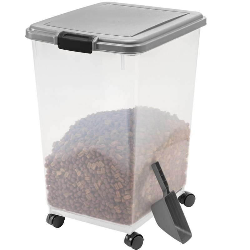 IRIS USA 69qt/17gal Airtight Pet Food Container with Casters and Scoop, Chrome