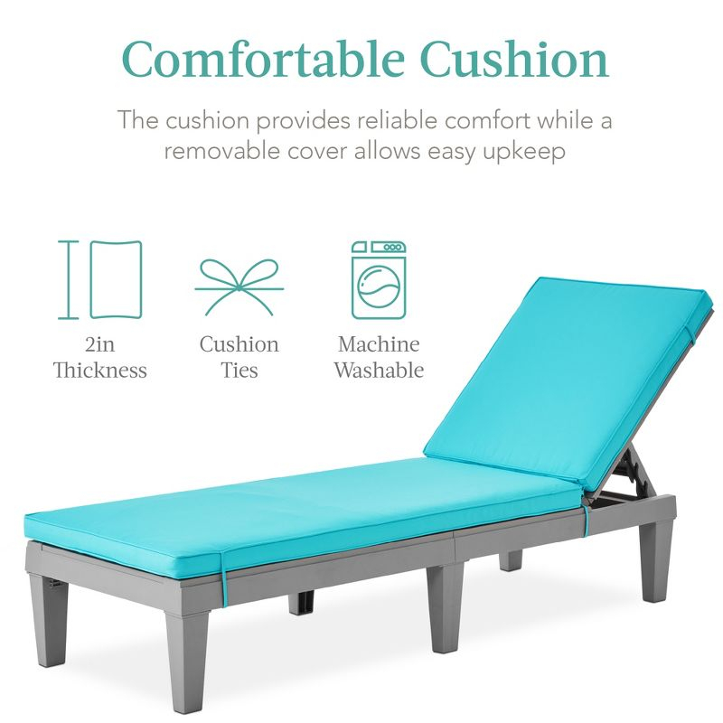 Best Choice Products Outdoor Lounge Chair, Resin Patio Chaise Lounger w/ Seat Cushion, 5 Positions - Gray/Teal