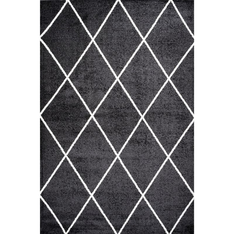 4'x6' Cole Minimalist Diamond Trellis Area Rug, Black/White - JONATHAN Y