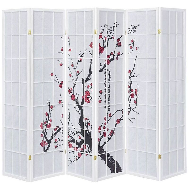 Legacy Decor 6 Panel Room Divider Privacy Screen Panel Blossom Shoji Design White Color