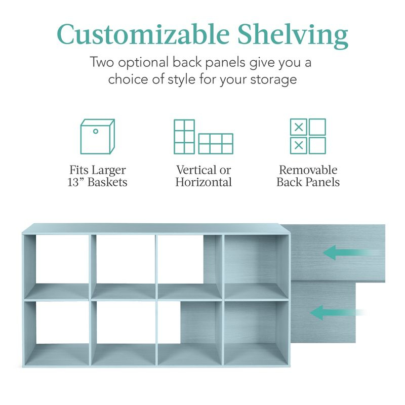 Best Choice Products 8-Cube Bookshelf, 13.5in Display Storage System, Organizer w/ Removable Back Panels - Light Blue