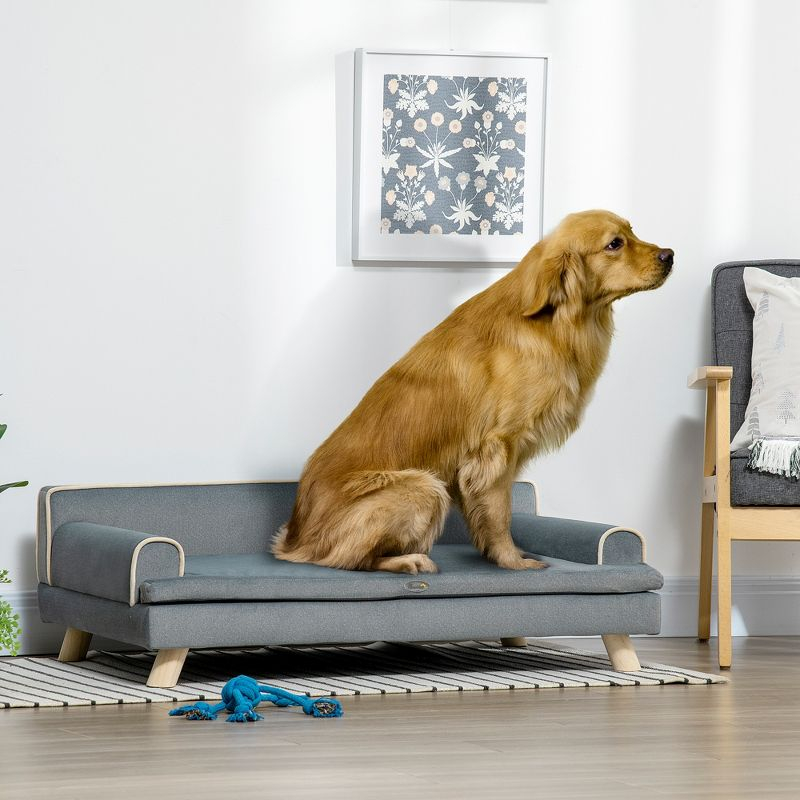 PawHut Soft Foam Large Dog Couch for a Fancy Dog Bed, Spongy Dog Sofa Bed, Washable Cover, Elevated Dog Bed, Gray