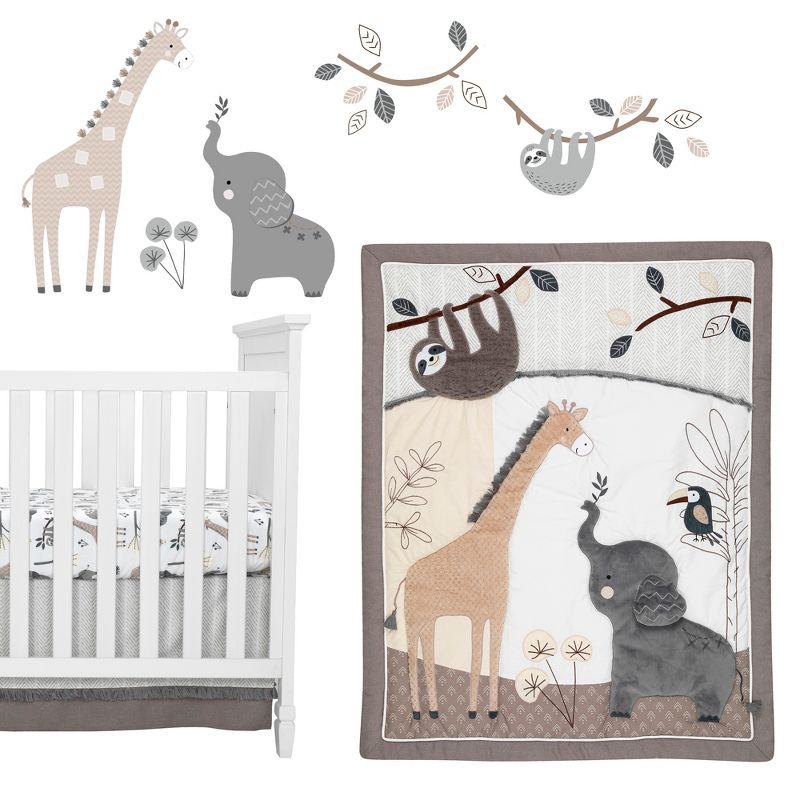 Lambs & Ivy Baby Jungle Animals 4-Piece Gray/White/Taupe Crib Bedding Set