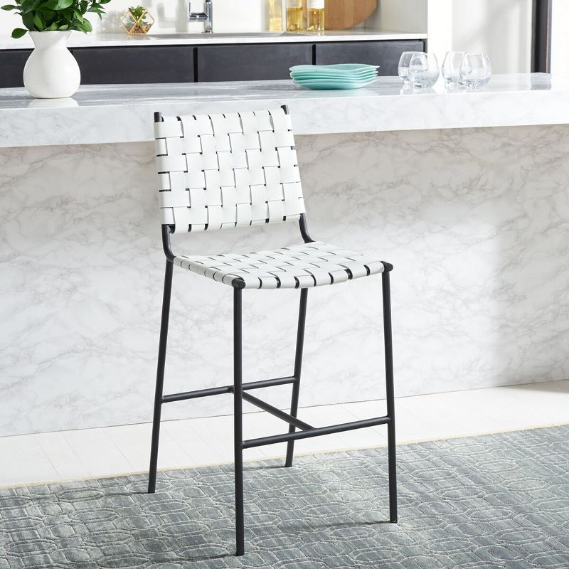 Olenna Woven Counter Stool - BST3011 - White/Black - Safavieh