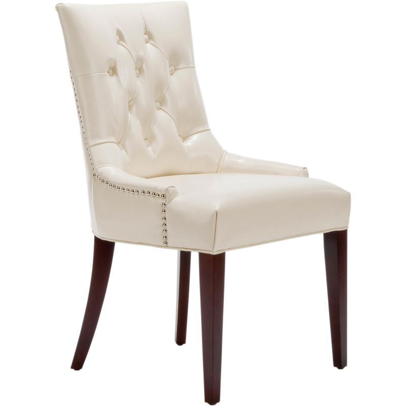 Amanda 19"H Tufted Chair with Nickel Nail Heads - Flat Cream - Safavieh