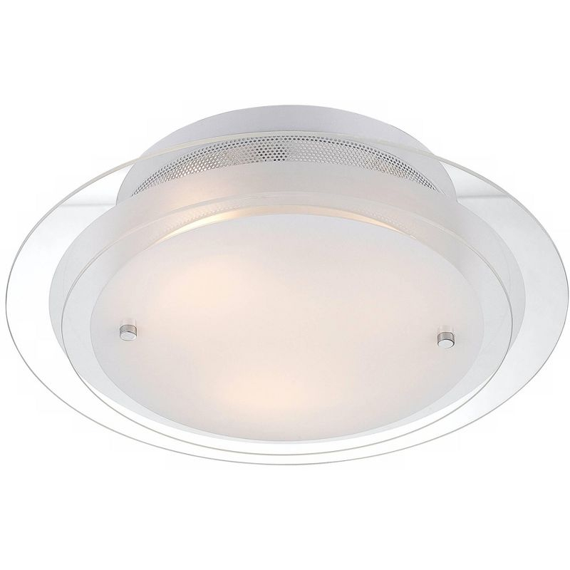 Possini Euro Design Modern Ceiling Light Flush Mount Fixture 15 3/4" Wide Gleaming White 3-Light 2-Tier Clear Frosted Glass for Bedroom Kitchen House