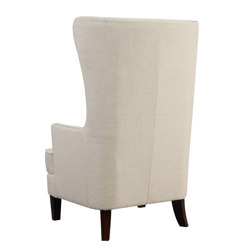 Karson High Back Upholstered Chair Natural: Picket House Furnishings, Espresso Legs, Studded Trim