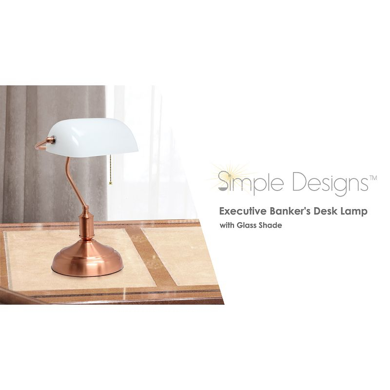 Executive Banker's Desk Lamp with Glass Shade Black - Simple Designs: ETL Listed, Metal Body, Pull Chain