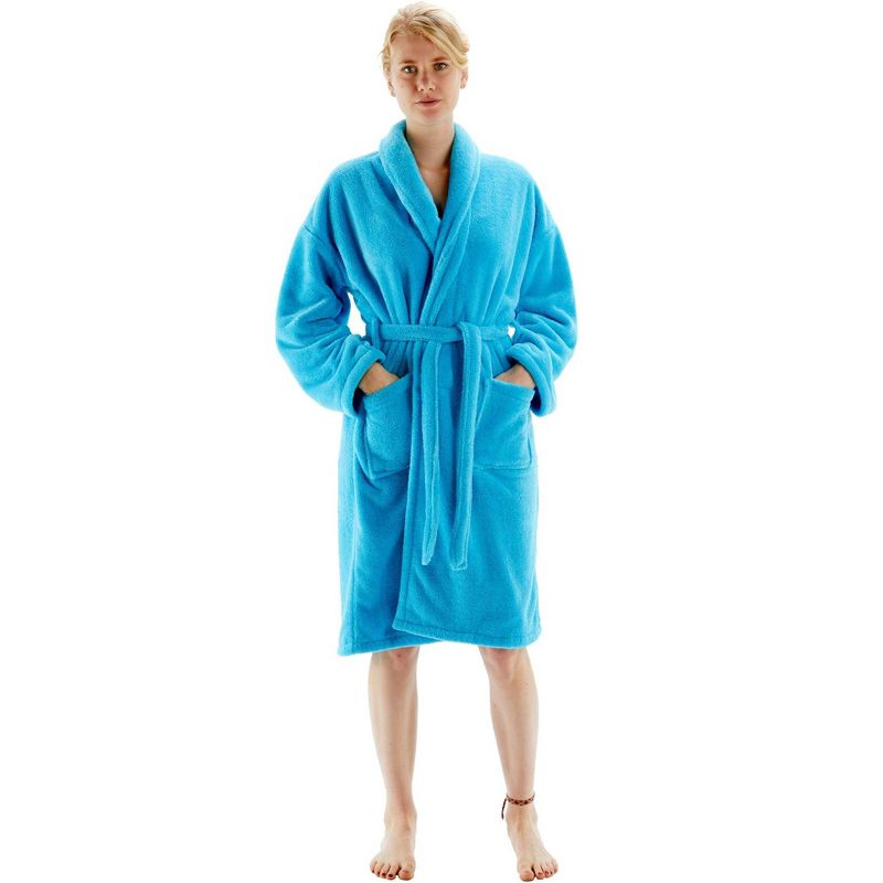 Bare Cotton 100% Microfiber Fleece Above Knee Bathrobe with Pockets
