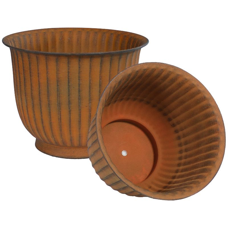 Sunnydaze Carlotta Metal Planter - 14.75 in - Matte Brown - Set of 2