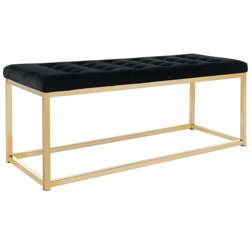 Reynolds Velvet Bench - Black Velvet/Brass - Safavieh