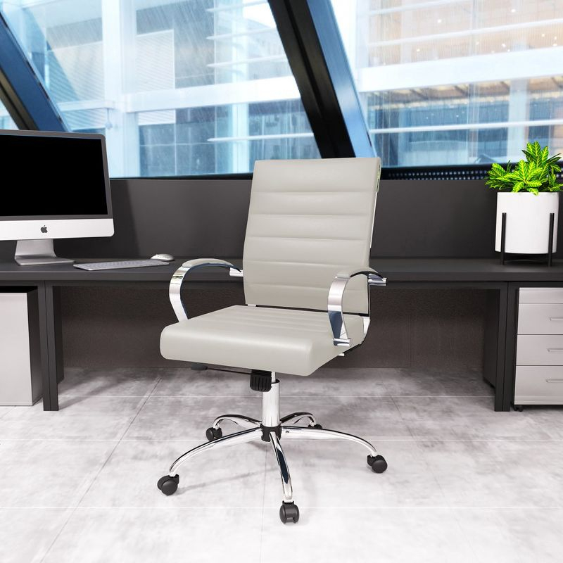 LeisureMod Benmar Mid-Back Office Conference Chair Upholstered in Leather with Swivel and Tilt in Tan