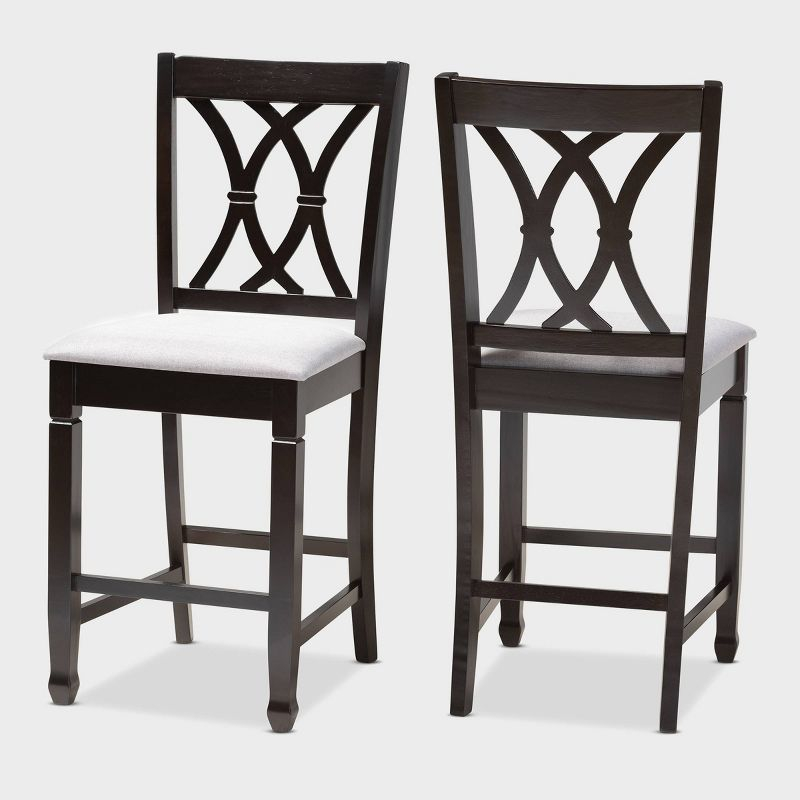 Set of 2 Reneau Finished Wood Counter Height Barstools - Baxton Studio: Upholstered, Rubberwood Frame