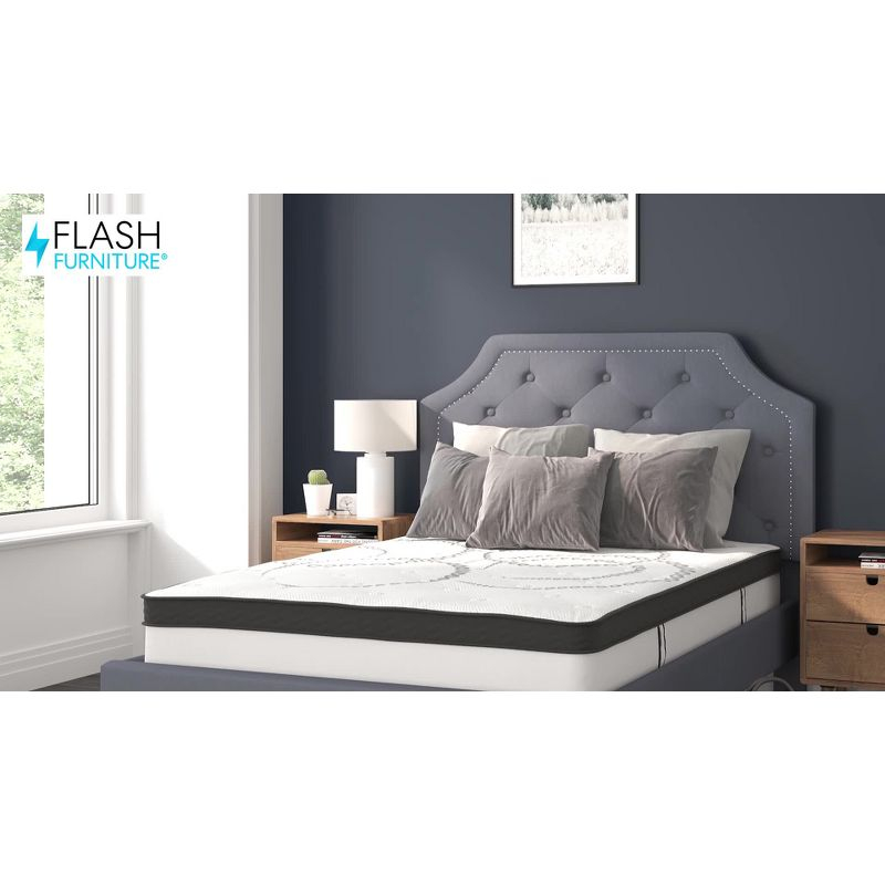 Flash Furniture Brighton Queen Size Tufted Upholstered Platform Bed in Light Gray Fabric with 10 Inch CertiPUR-US Certified Pocket Spring Mattress