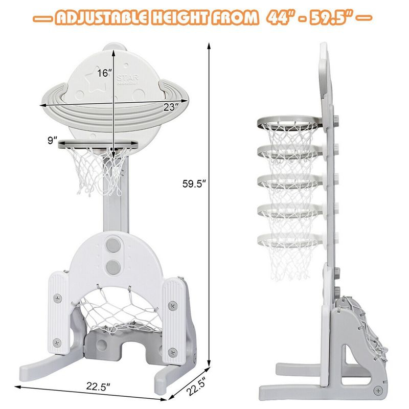Costway 3 in 1 Kids Basketball Hoop Set Adjustable Sports Activity Center w/ Balls White
