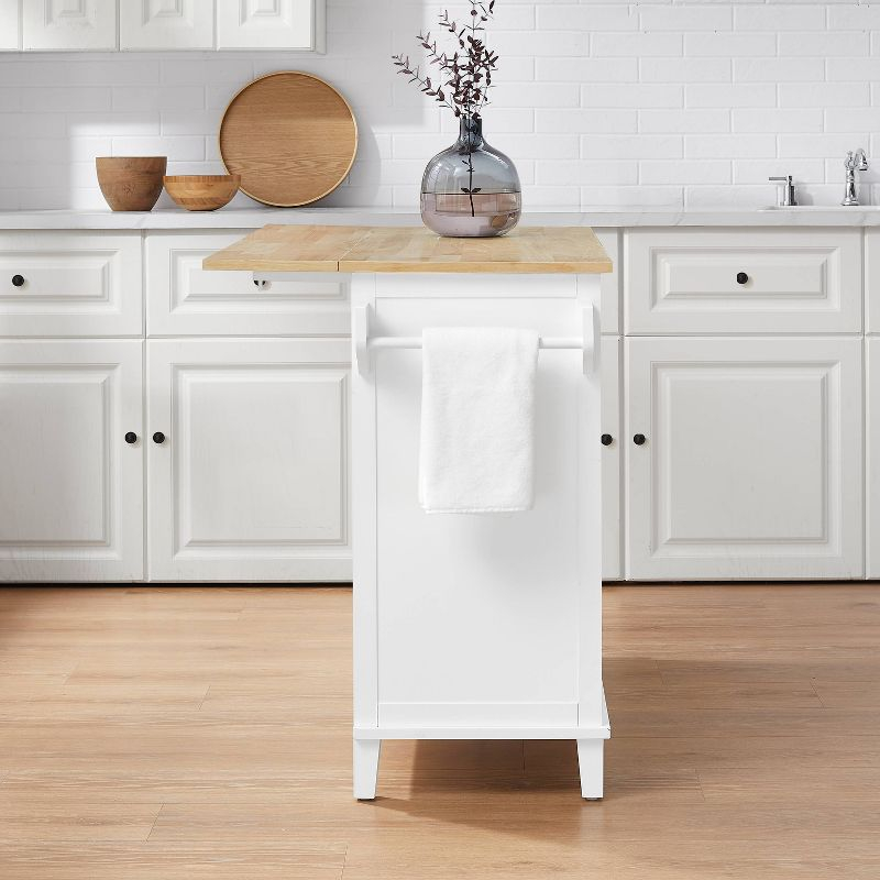 Cora Drop Leaf Kitchen Island White/Natural - Crosley: Adjustable Storage, Towel Bar, Seating Space