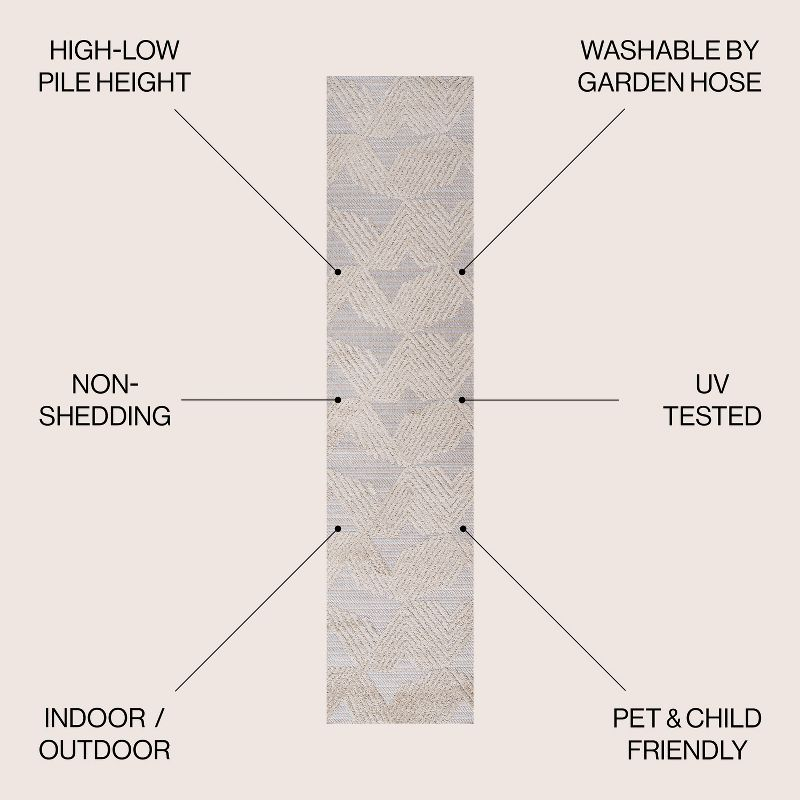 2'x10' Jazz High-Low Pile Art Deco Geometric Indoor/Outdoor Runner Rug, Beige - JONATHAN Y