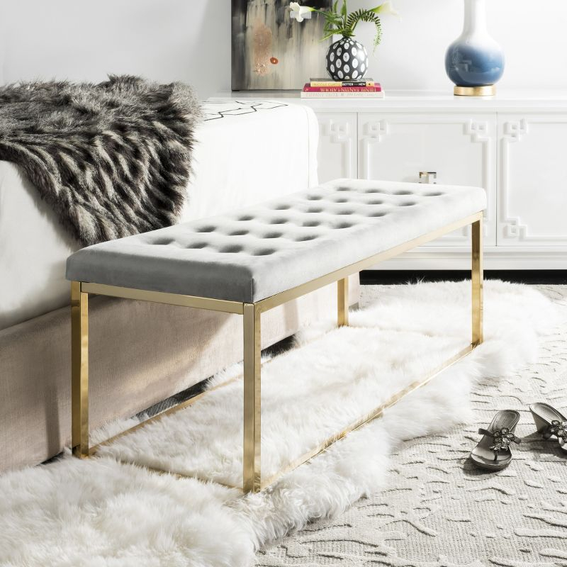 Reynolds Bench - FOX6225 - Grey/Brass - Safavieh Couture