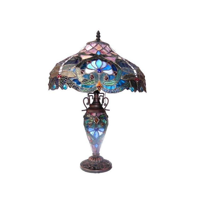 Chloe Lighting Lydia Tiffany-Style 3 Light Victorian Double Lit Table Lamp 17" Shade