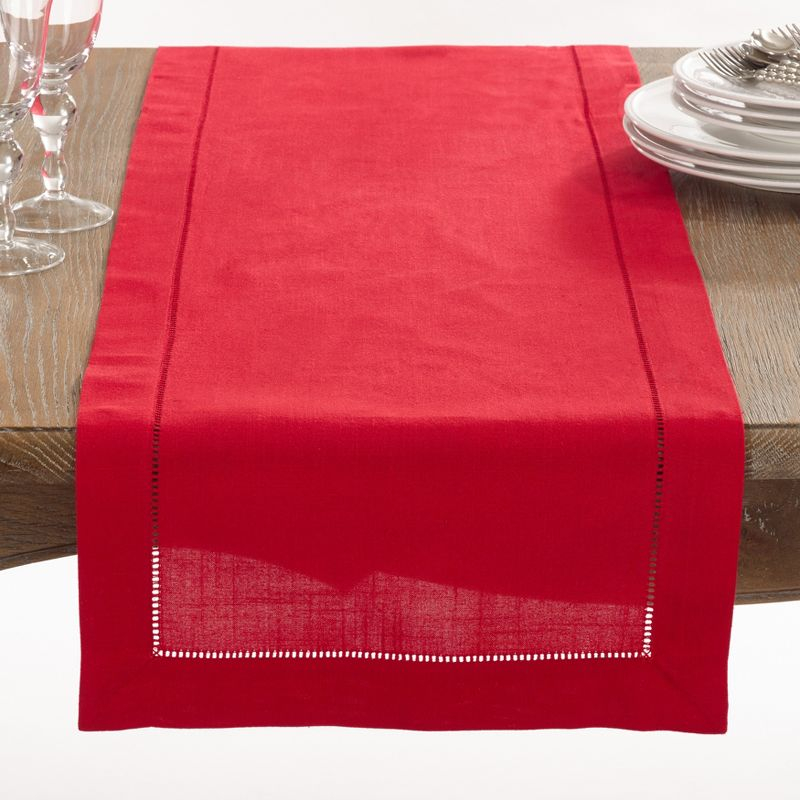 Saro Lifestyle Classic Hemstitch Border Table Runner, Red, 16"x 54"