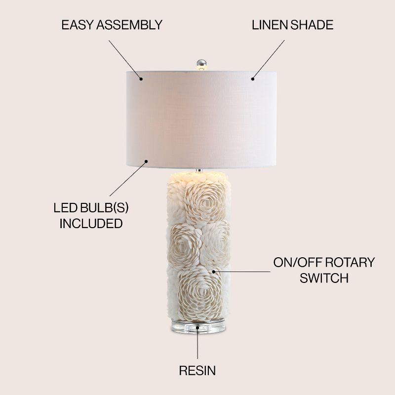 JONATHAN Y Rosette 28.5" Seashell/Resin/Crystal LED Table Lamp, Cream
