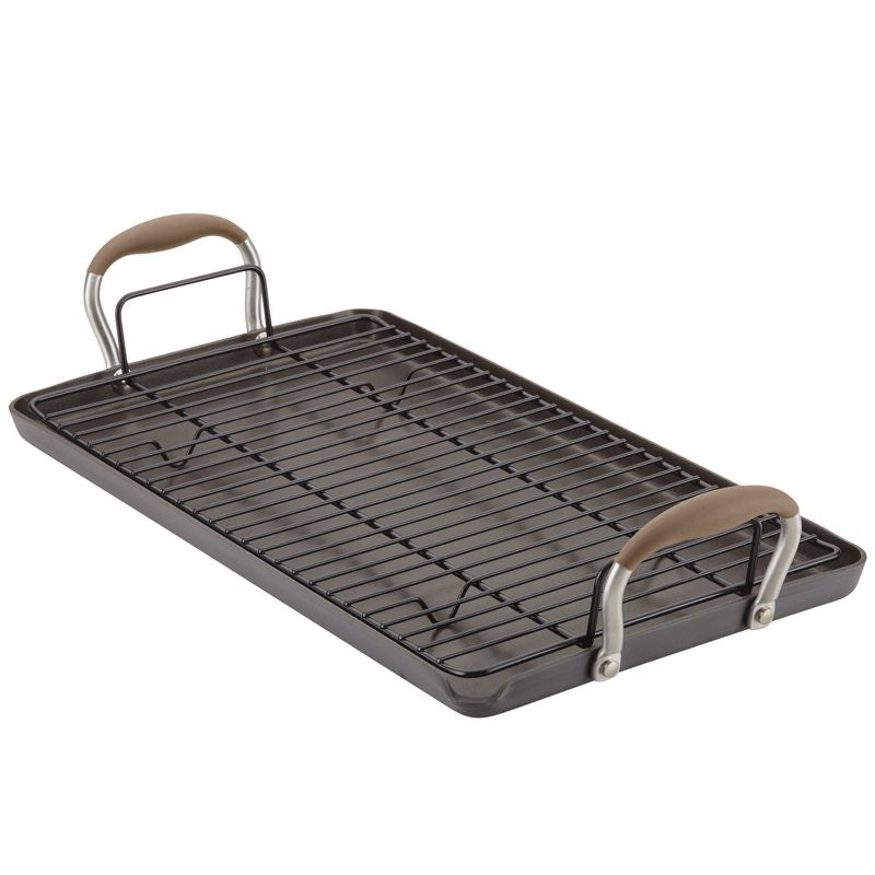Anolon Advanced Home 10"x18" Double Burner Griddle Bronze: Nonstick, Hard Anodized, Oven-Safe, Silicone Handle
