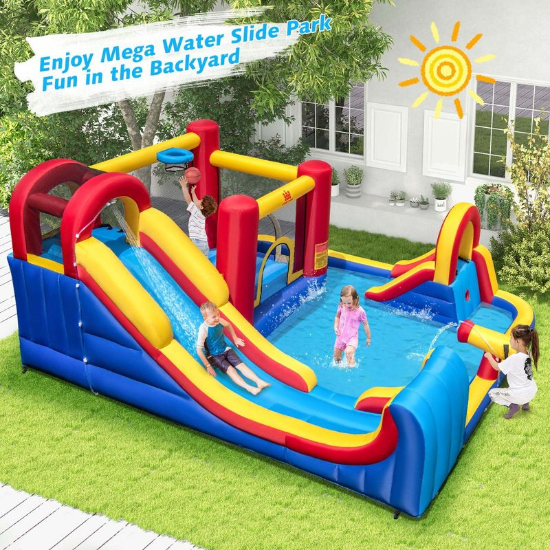 Costway Inflatable Water Slide Giant Kids Water Park w/ Double Slides & 735W Blower
