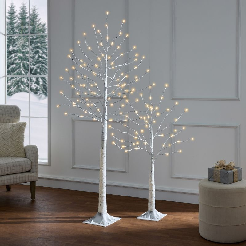 Best Choice Products Set of 3 Lighted Twig Birch Trees, 4ft, 6ft, 8ft w/ 300 LEDs, Warm White, Multicolor Lights - White