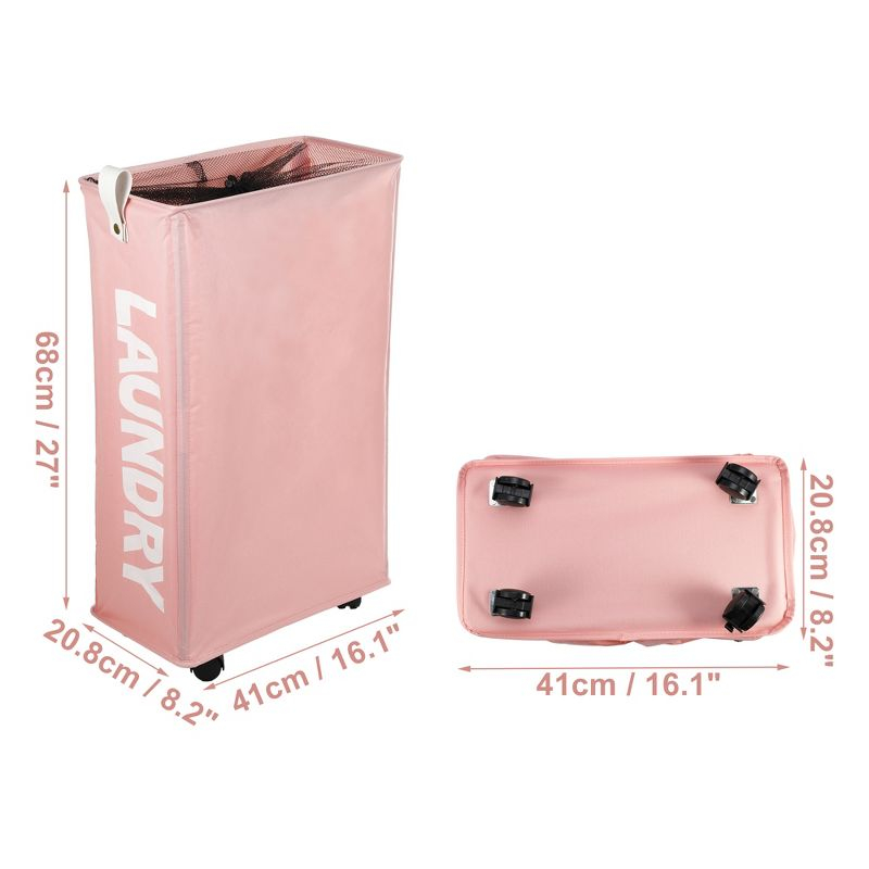 Unique Bargains Laundry Hamper with Wheels with Handle 27" Tall 1 Pc Pink