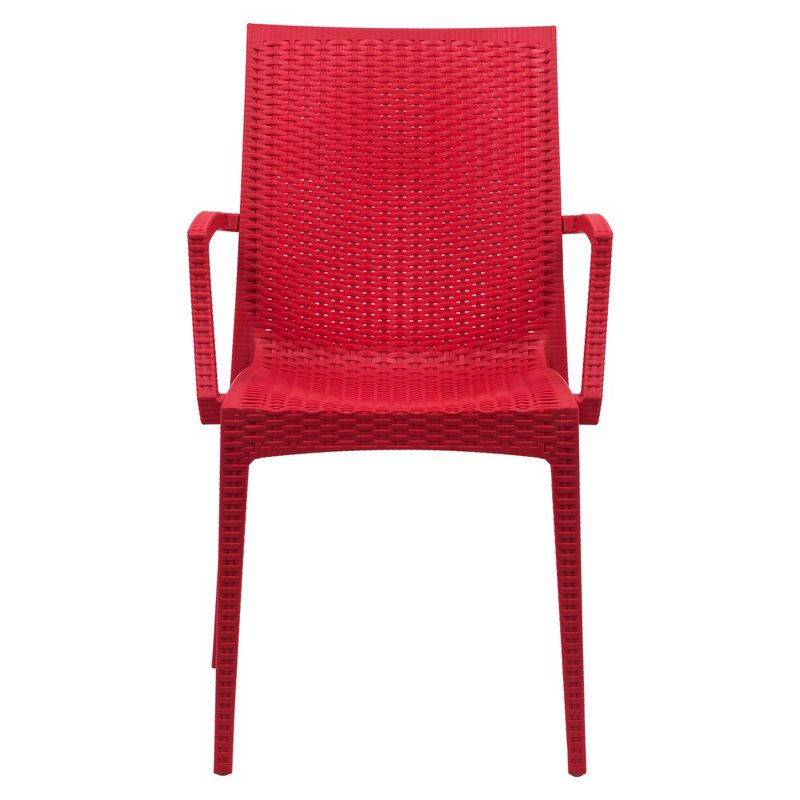 LeisureMod Mace Modern Dining Arm Chair for Indoor and Outdoor Home, Set of 2 in Red