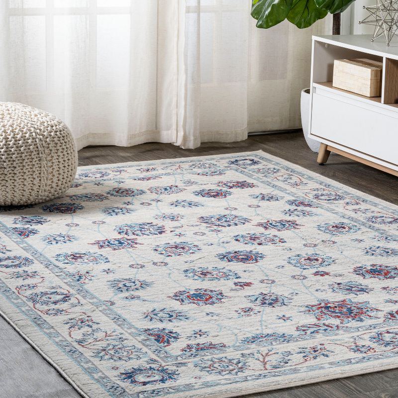 3' X 5' Modern Persian Vintage Moroccan Traditional Area Rug, Ivory/Blue/Red - JONATHAN Y