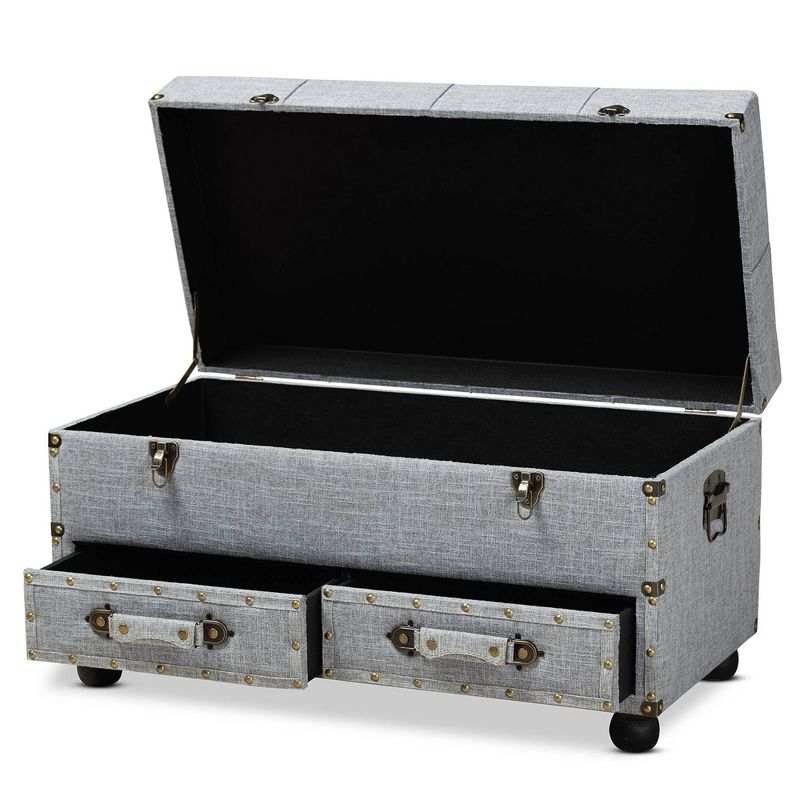 Flynn Fabric Upholstered 2 Drawer Storage Trunk Ottoman Gray/Black - Baxton Studio