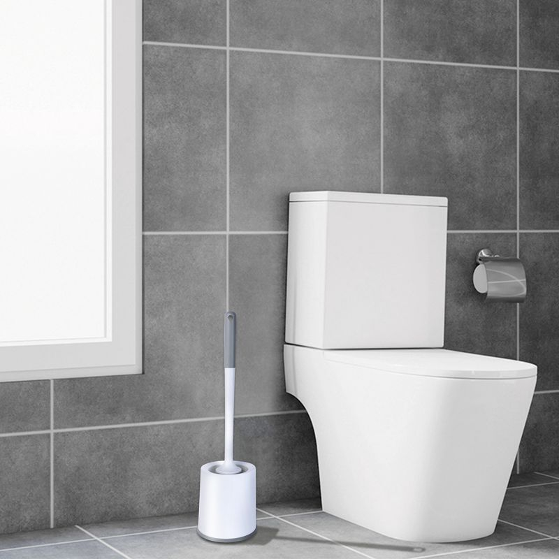 REGALWOVEN Soft Bristle Round Head Toilet Brush and Holder Set White 3 Pcs
