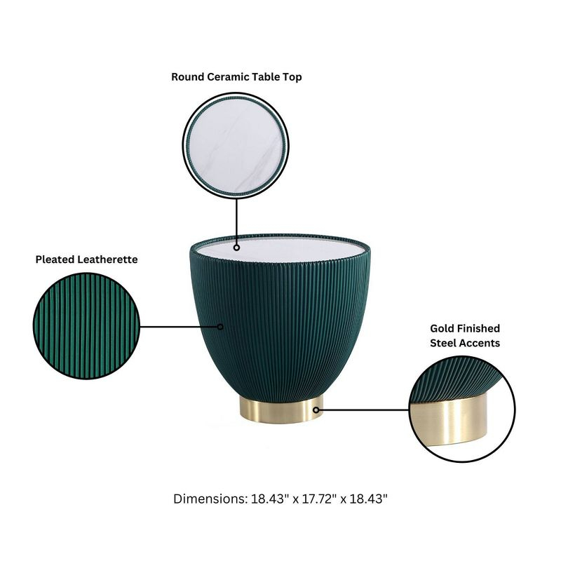 Manhattan Comfort 2pc Anderson Modern Leatherette Upholstered End Table Set Green: Faux Marble, No Assembly Required