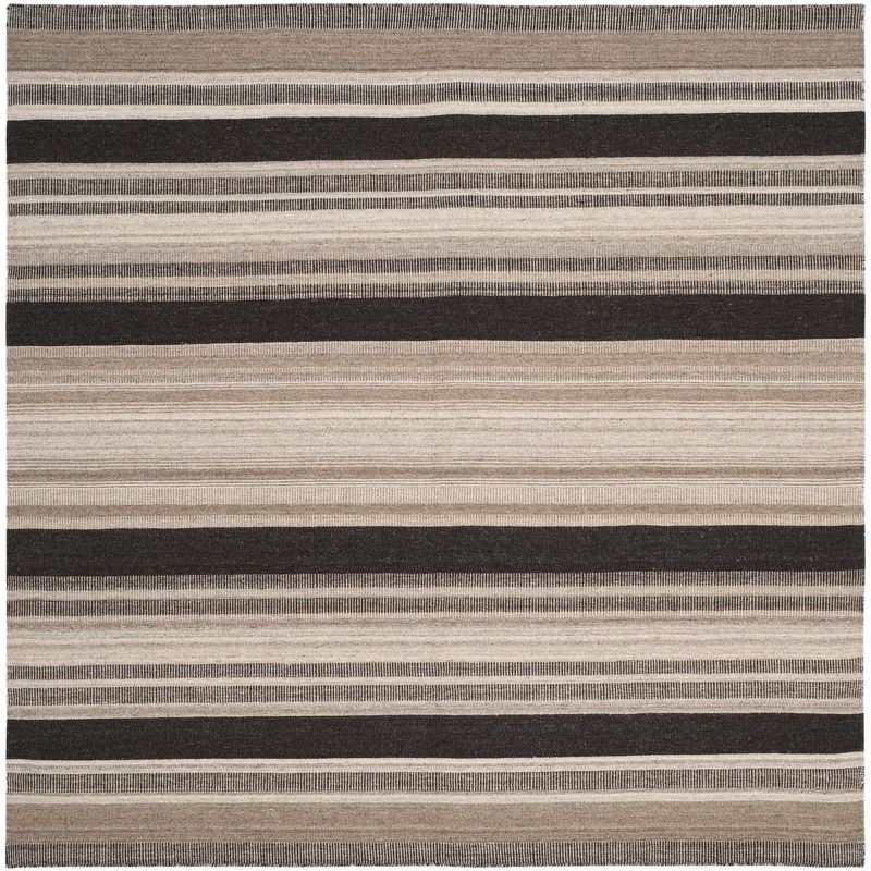 Dhurries DHU628 Hand Woven Area Rug - Natural/Black - 6'x6' - Safavieh.