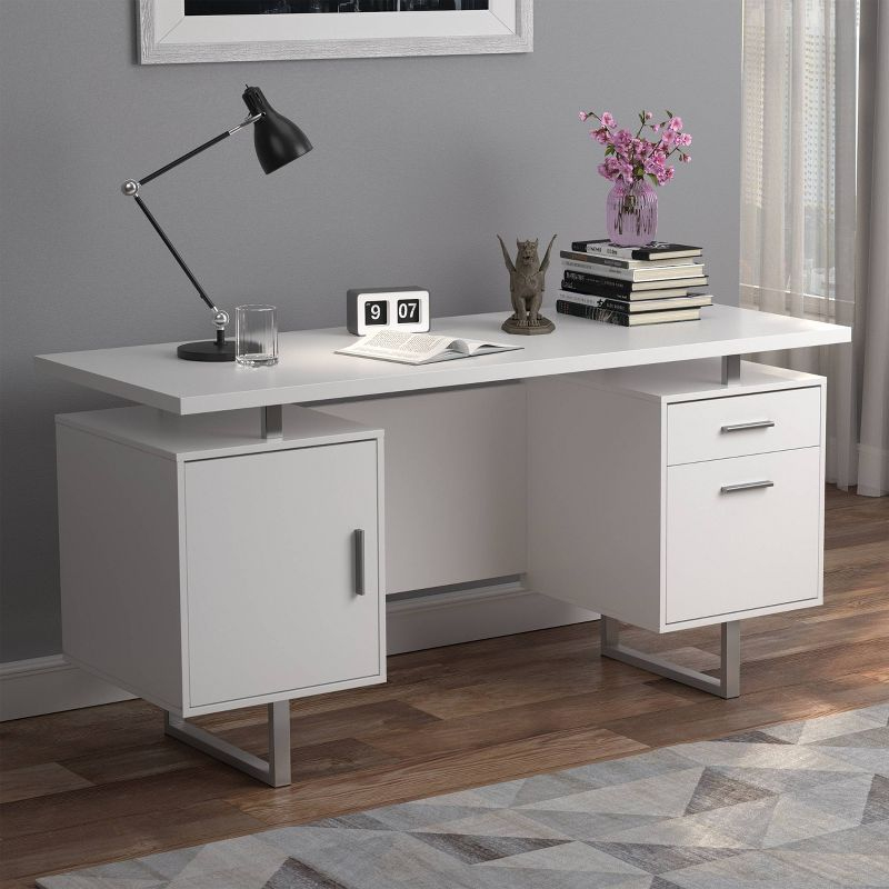 Lawtey 2 Drawer Office Desk White High Gloss - Coaster: Modern Home Office Furniture with File Storage
