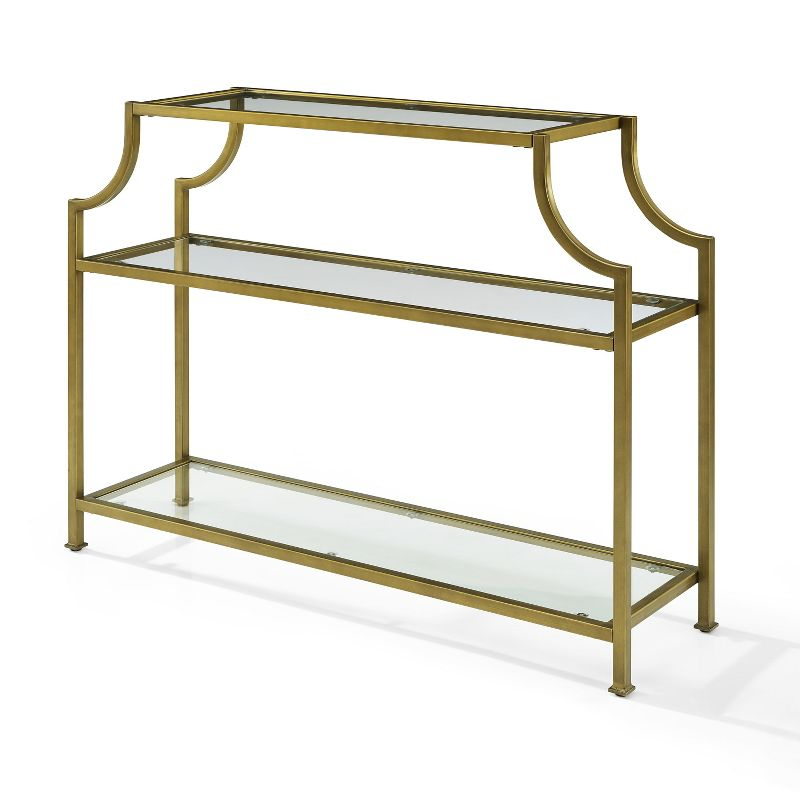 Aimee Console Table - Crosley: Elegant Steel Frame, Clear Glass Top, Fixed Shelf, Entryway Furniture