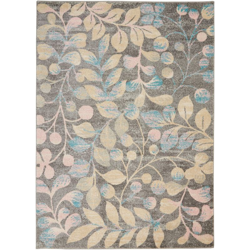 Nourison Tranquil 5'3" X 7'3" (5' x 7') Grey/Beige Area Rug Contemporary Botanical Vine and Bloom by Nourison