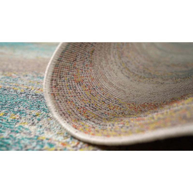 5'x8' Contemporary POP Modern Abstract Vintage Waterfall Area Rug, Blue/Brown/Orange - JONATHAN Y