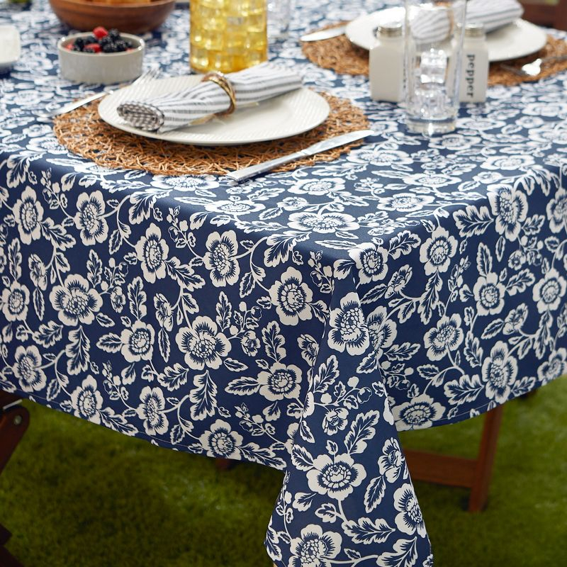 Design Imports  Nautical Blue Floral Print Outdoor Tablecloth 60 Round