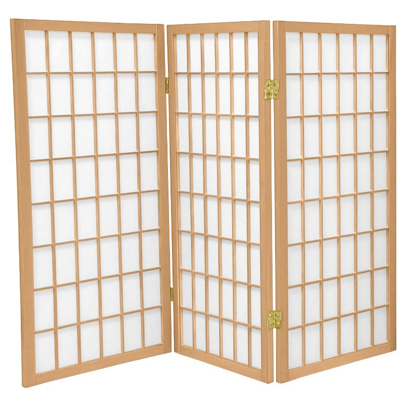 3' Tall Window Pane Shoji Screen - Natural (3 Panels) - Oriental Furniture