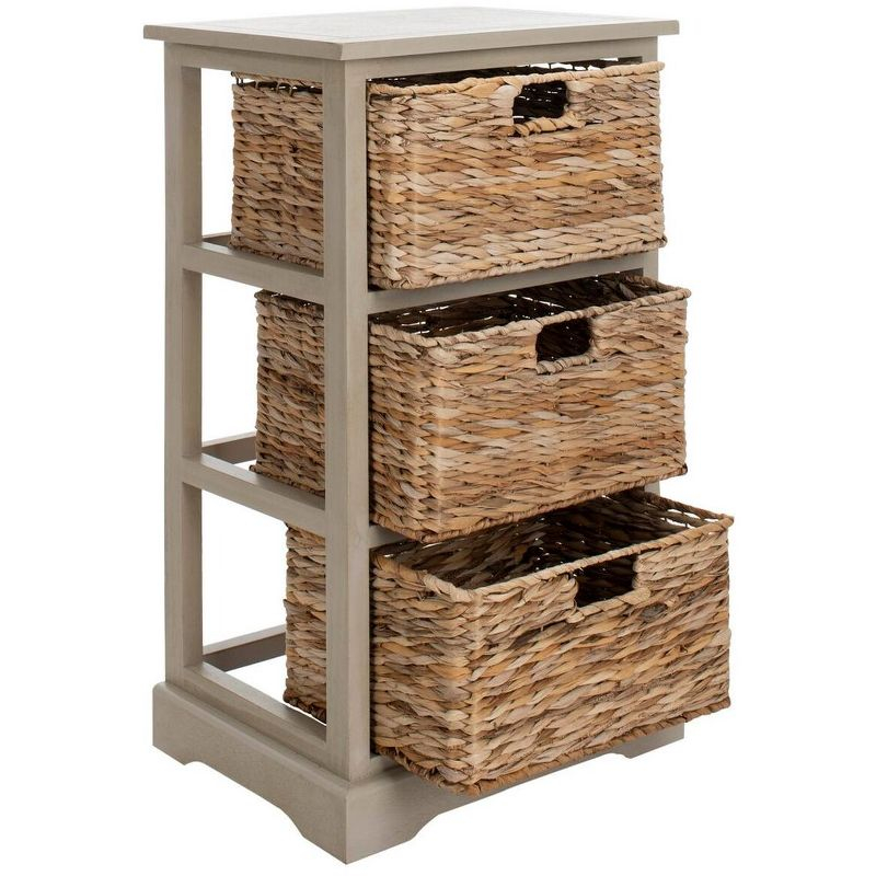 Halle 3 Wicker Basket Storage Side Table - Vintage Grey - Safavieh.