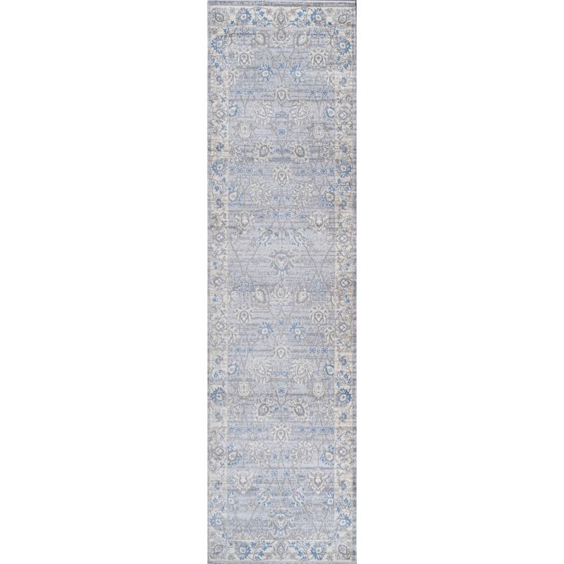 2' X 8' Modern Persian Vintage Moroccan Traditional Runner Rug, Gray/Blue - JONATHAN Y