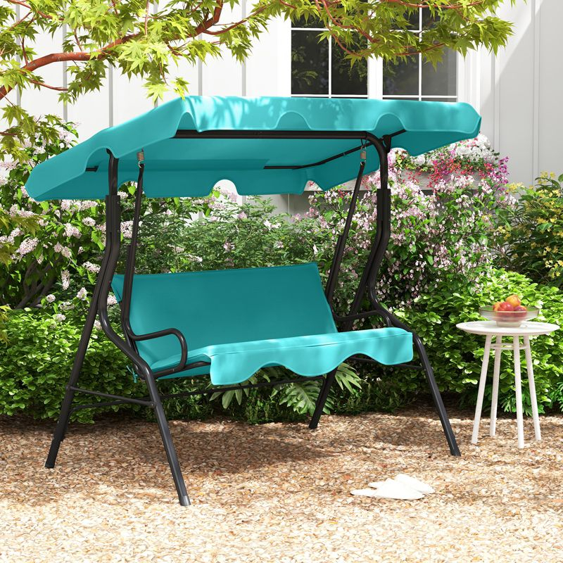 Tangkula 3-Seats Outdoor Glider Hammock with Adjustable Waterproof Canopy Aluminum Frame Patio Swing Chair Blue