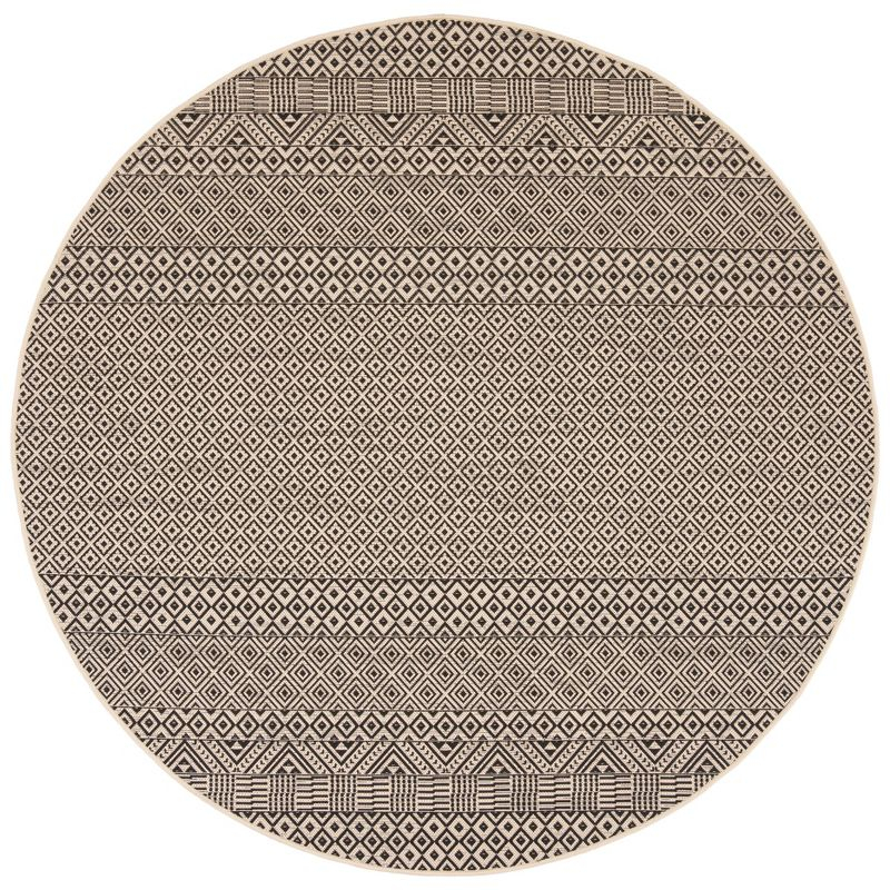 Courtyard CY6235 Power Loomed Indoor and Outdoor Area Rug - Beige/Black - 4' Round - Safavieh