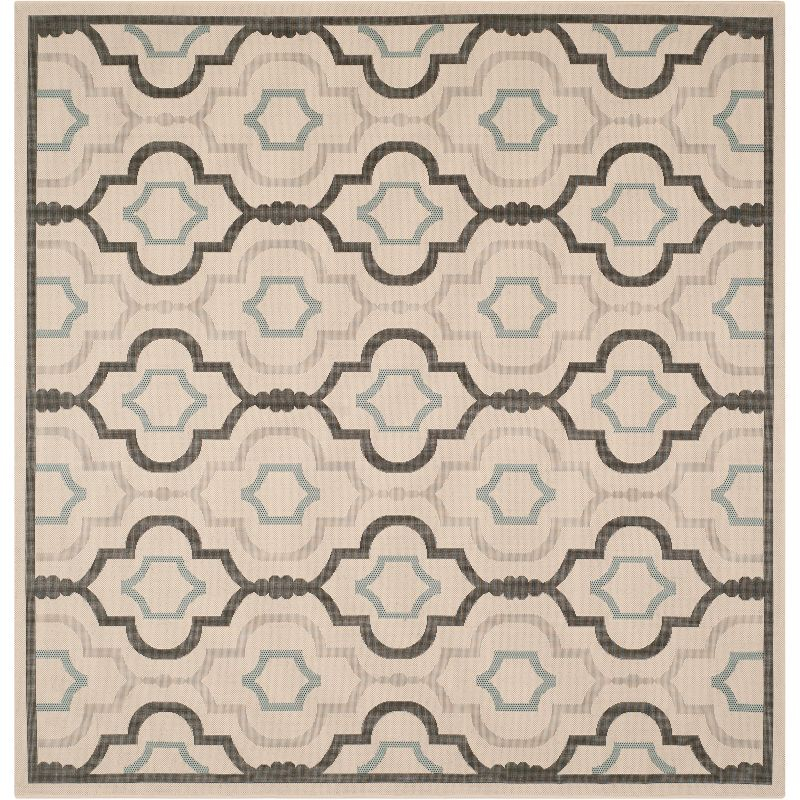 Courtyard CY7938 Power Loomed Indoor and Outdoor Area Rug - Ivory/Black - 7'10"x7'10" - Safavieh