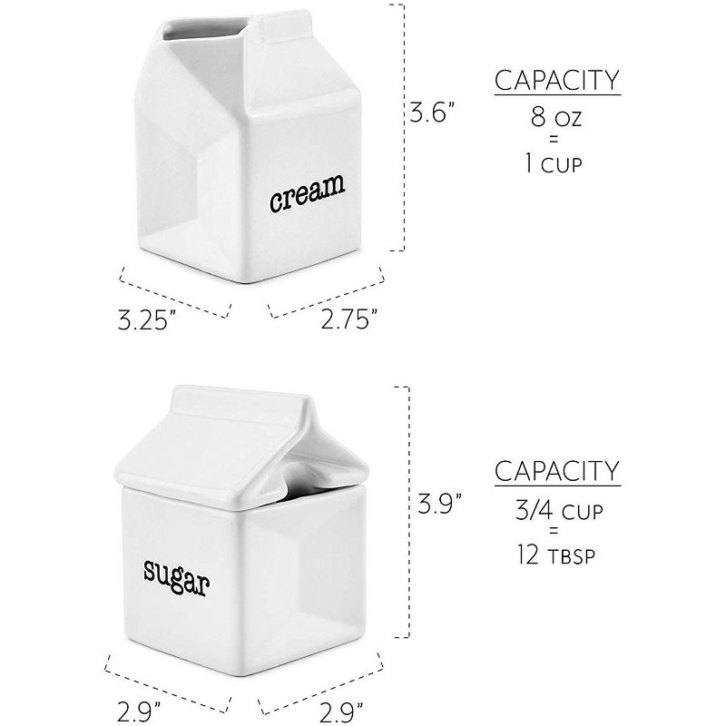 Darware Milk Carton Sugar and Creamer Set; Milk Carton Shaped White Ceramic Cream Jug and Sugar Bowl